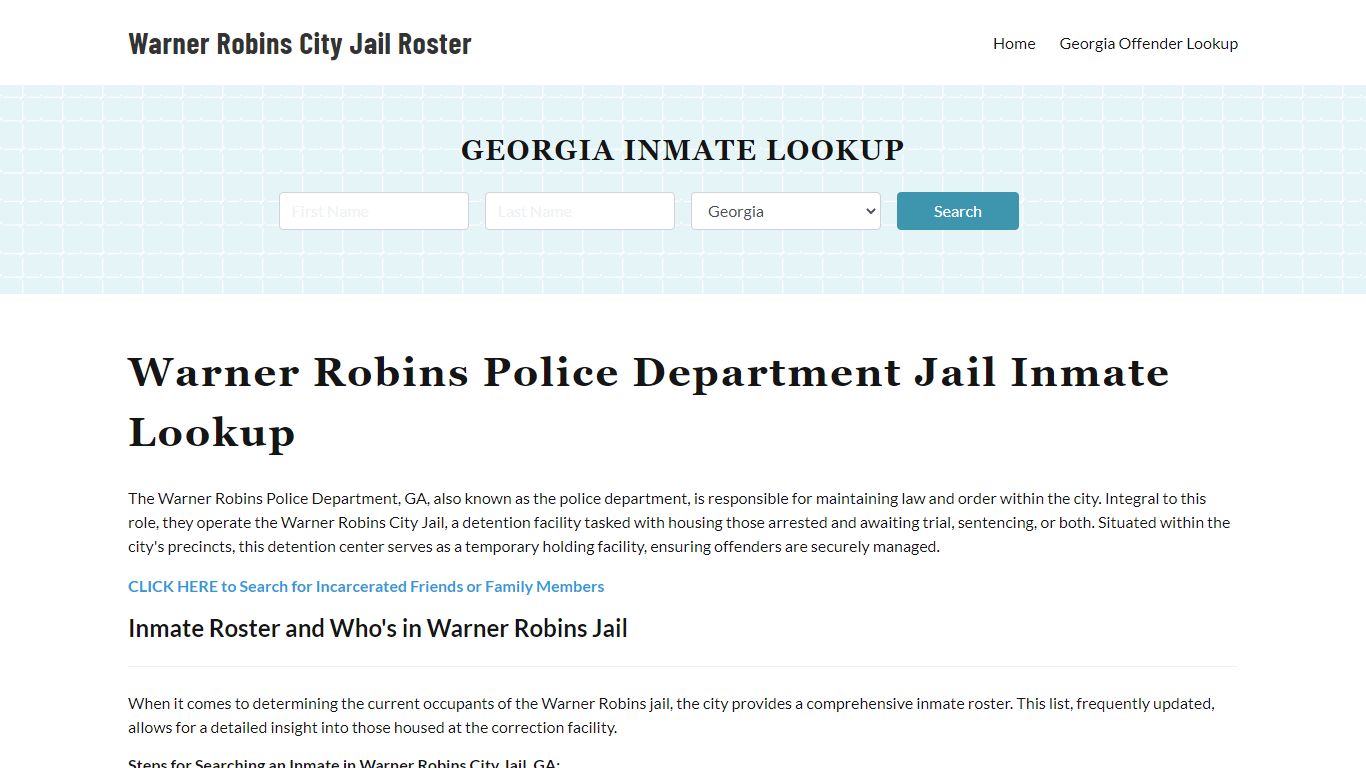 Warner Robins Police Department Jail Inmate Lookup